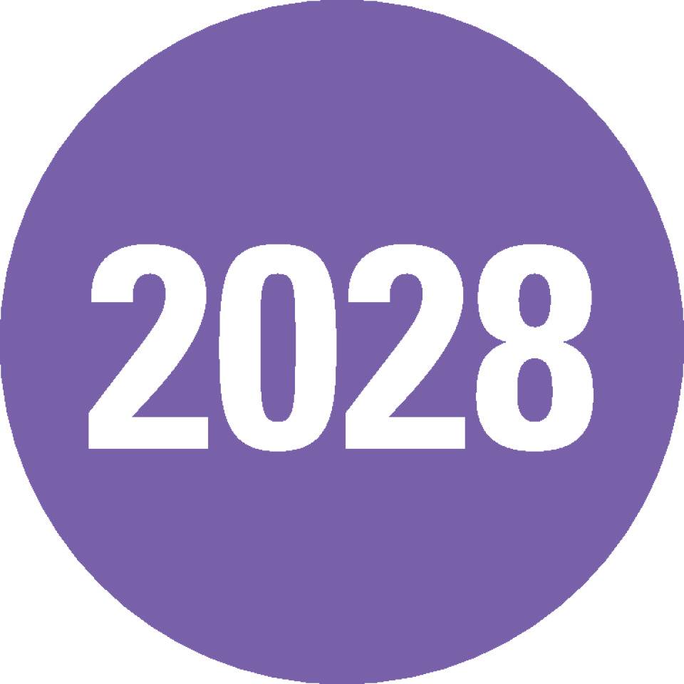 Prüfplakette 2028, für Prüfnachweise, violett, Dokumentenfolie, Ø20mm, 36/Bogen