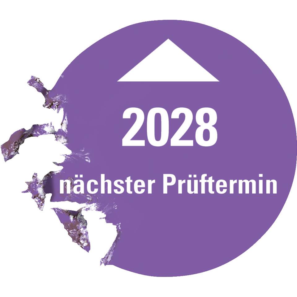 Systemprüfplakette nächster Prüftermin 2028, violett, Dokumentenfolie, Ø 30mm, 10/Bogen