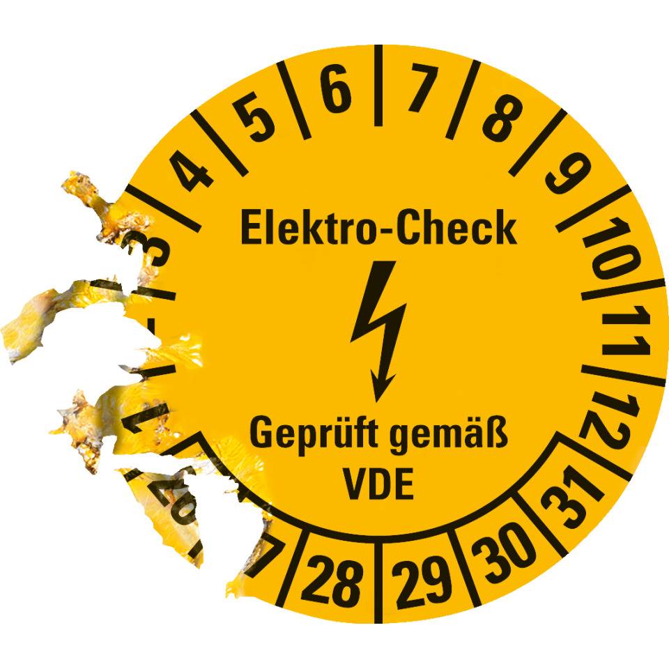Prüfplakette Elektro-Check, VDE, 26-31, gelb, Dokumentenfolie, Ø 20mm, 500/Rolle