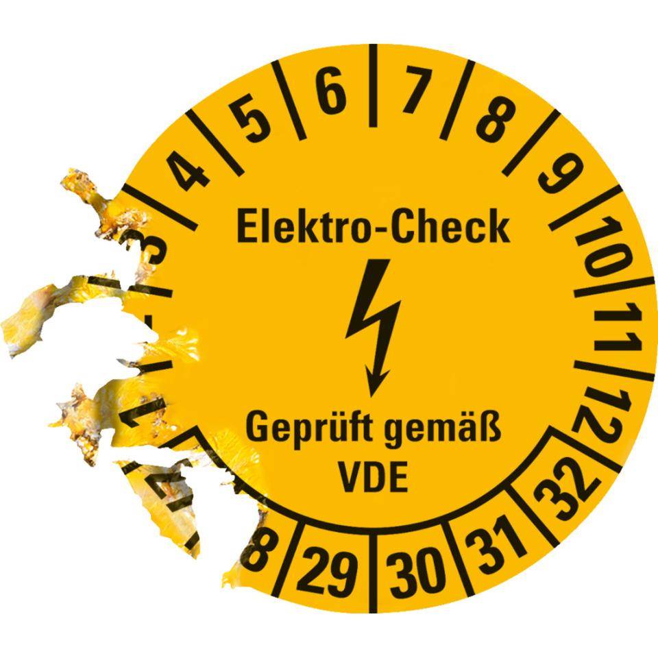 Prüfplakette Elektro-Check, VDE, 27-32, gelb, Dokumentenfolie, Ø20mm, 180/Heft