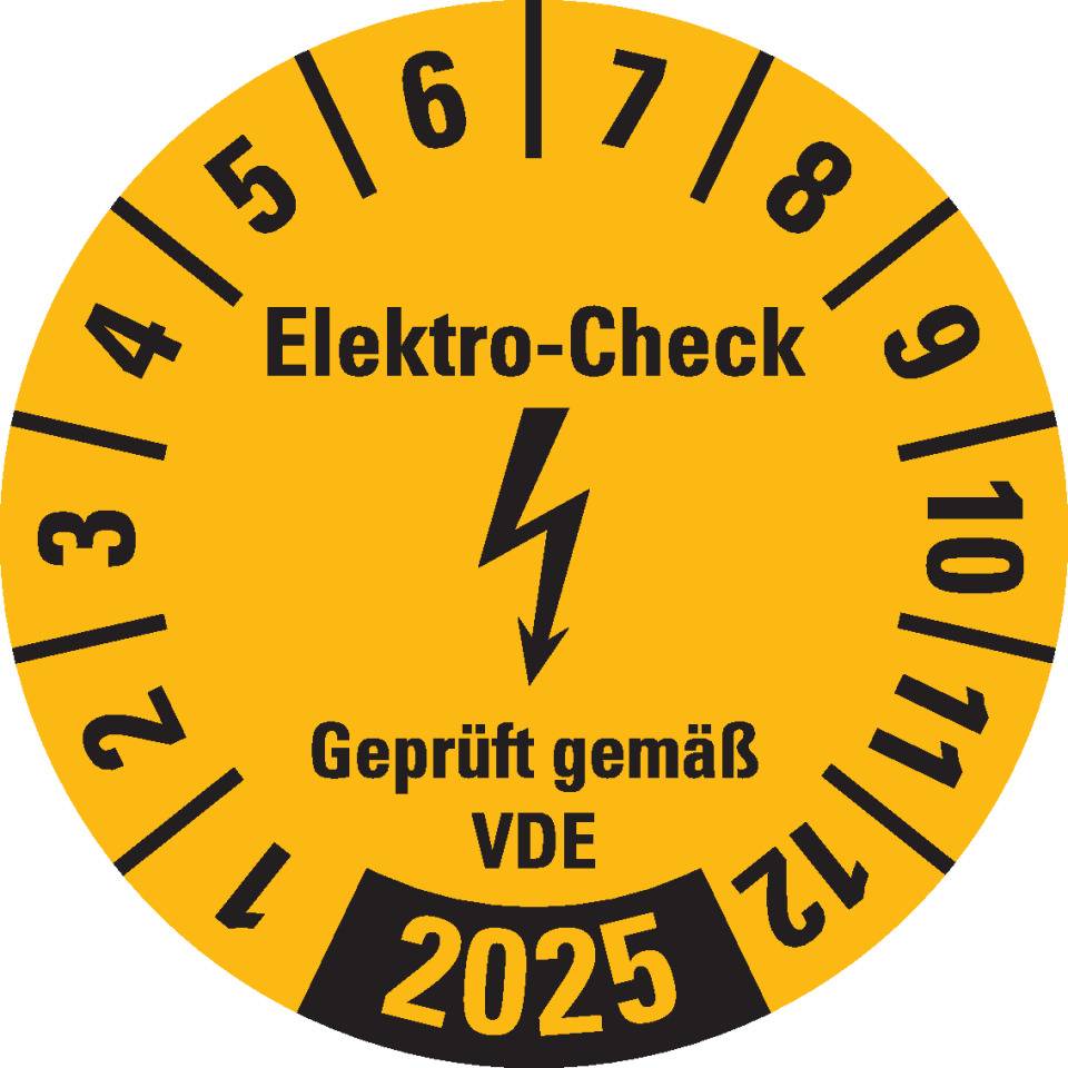 Prüfplakette Elektro-Check Geprüft...,2025,gelb,Dokumentenfolie,Ø 30mm,18/Bogen