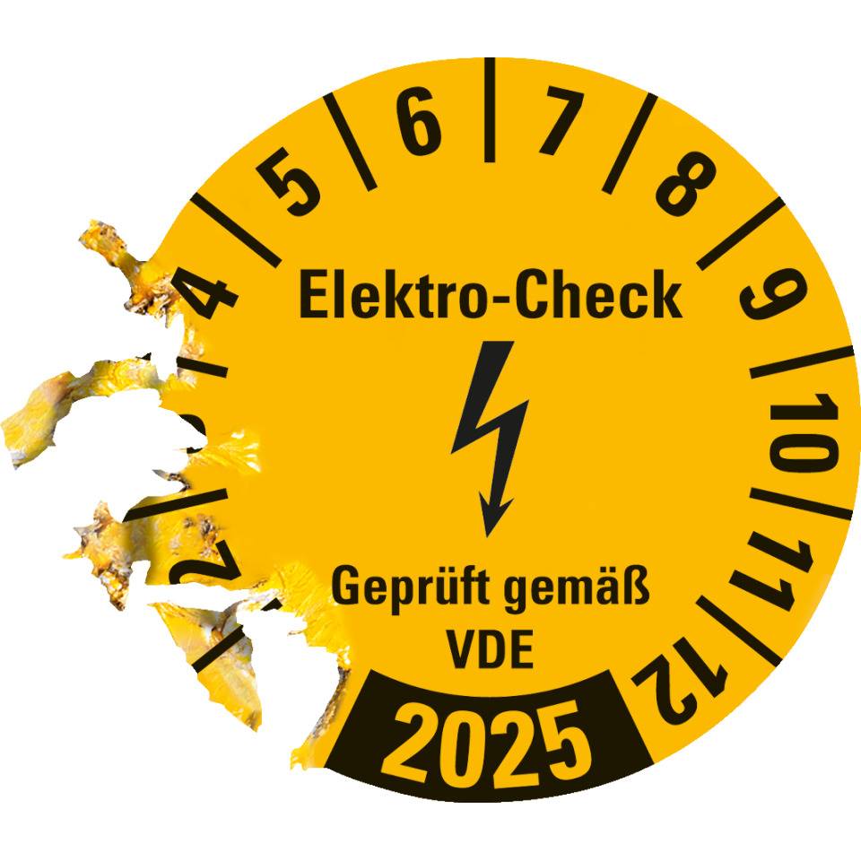 Prüfplakette Elektro-Check Geprüft...,2025,gelb,Dokumentenfolie,Ø 30mm,18/Bogen
