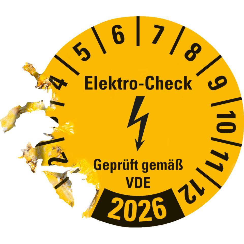 Prüfplakette Elektro-Check Geprüft..,2026,gelb,Dokumentenfolie,Ø 20mm,36/Bogen