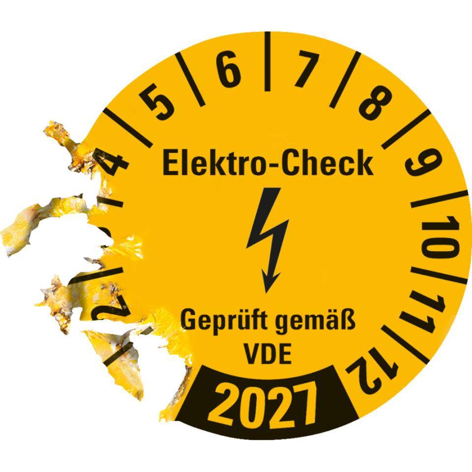 Prüfplakette Elektro-Check Geprüft..., 2027, gelb, Dokumentenfolie, Ø 30mm, 18/Bogen