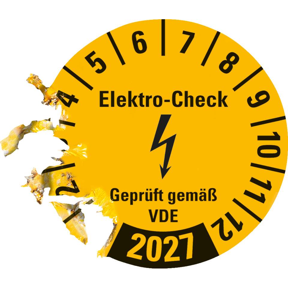 Prüfplakette Elektro-Check Geprüft.., 2027, gelb, Dokumentenfolie, Ø 20mm, 36/Bogen