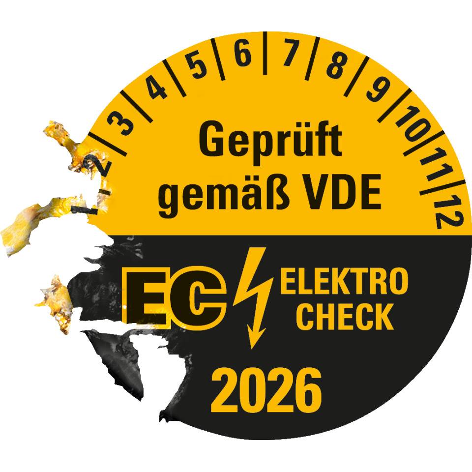 Prüfplakette Geprüft gemäß VDE EC ELEKTRO CHECK, 2026, Dokumentenfolie, Ø20mm, 36/Bogen