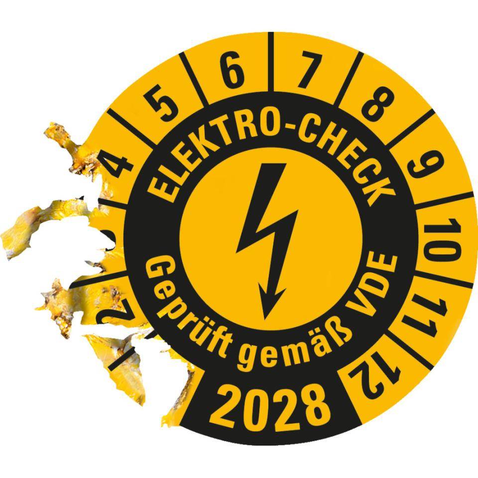 Prüfplakette ELEKTRO-CHECK Geprüft.., 2028, gelb, Dokumentenfolie, Ø 20mm, 36/Bogen