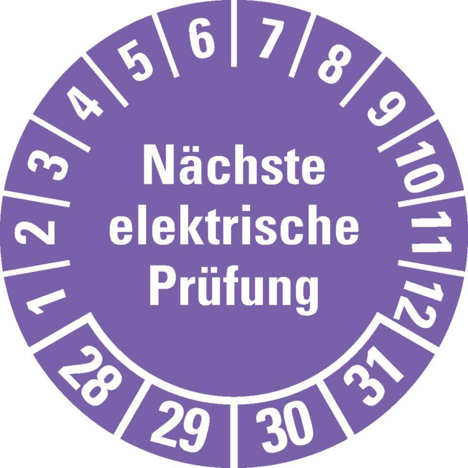 Prüfplakette Nächste elektrische Prüfung 28-31, violett, Dokumentenfolie, Ø30mm, 18/Bogen