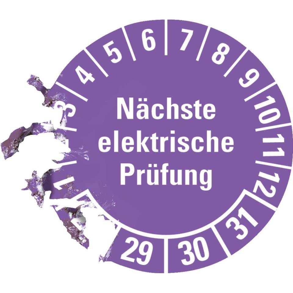 Prüfplakette Nächste elektrische Prüfung 28-31, violett, Dokumentenfolie, Ø30mm, 18/Bogen