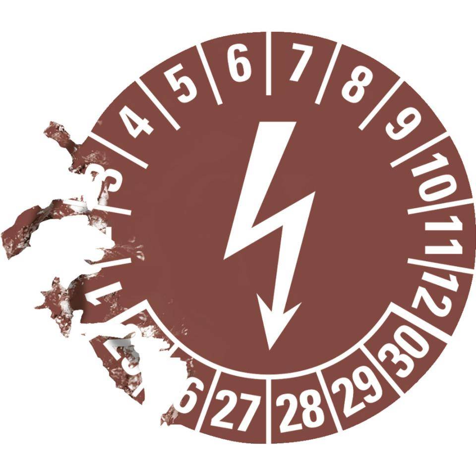 Prüfplakette Blitzpfeil 25-30, braun, Dokumentenfolie, selbstklebend, Ø 25mm, 21/Bogen