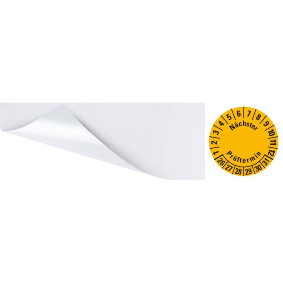 Kabelprüfplakette Nächster Prüftermin 26-31, gelb, Folie, selbstklebend, 57x25mm, 6/Bogen