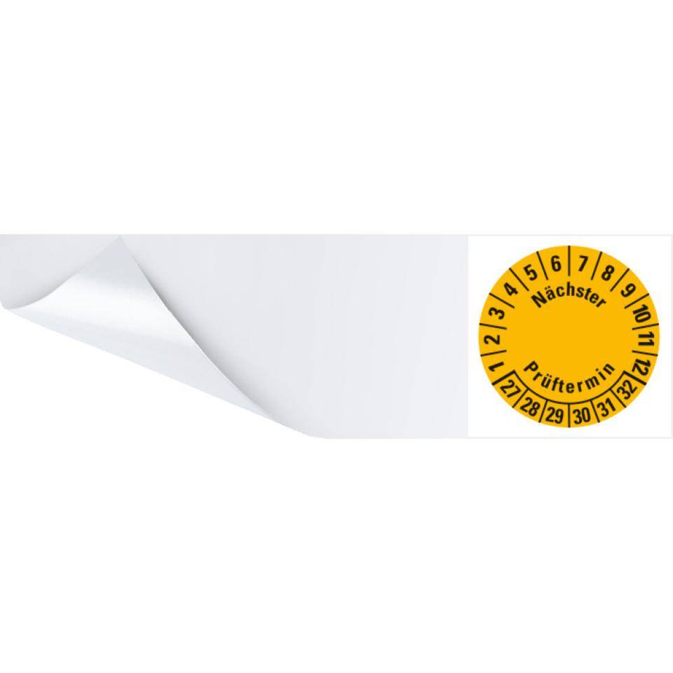 Kabelprüfplakette Nächster Prüftermin 27-32, gelb, Folie, selbstklebend, 57x25mm, 6/Bogen