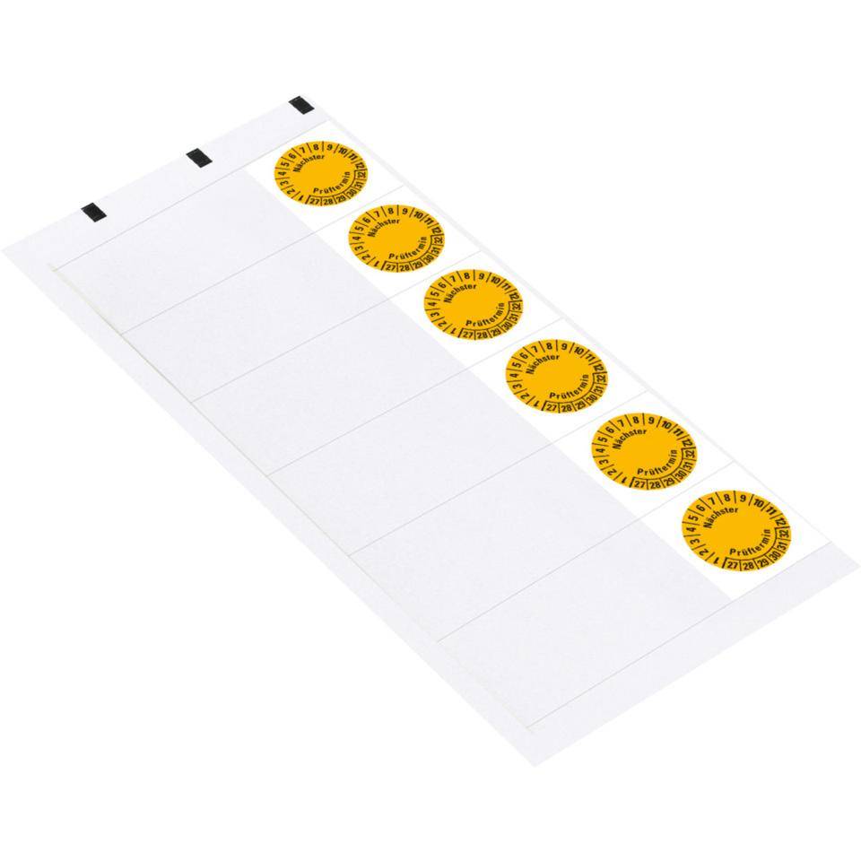 Kabelprüfplakette Nächster Prüftermin 27-32, gelb, Folie, selbstklebend, 57x25mm, 6/Bogen