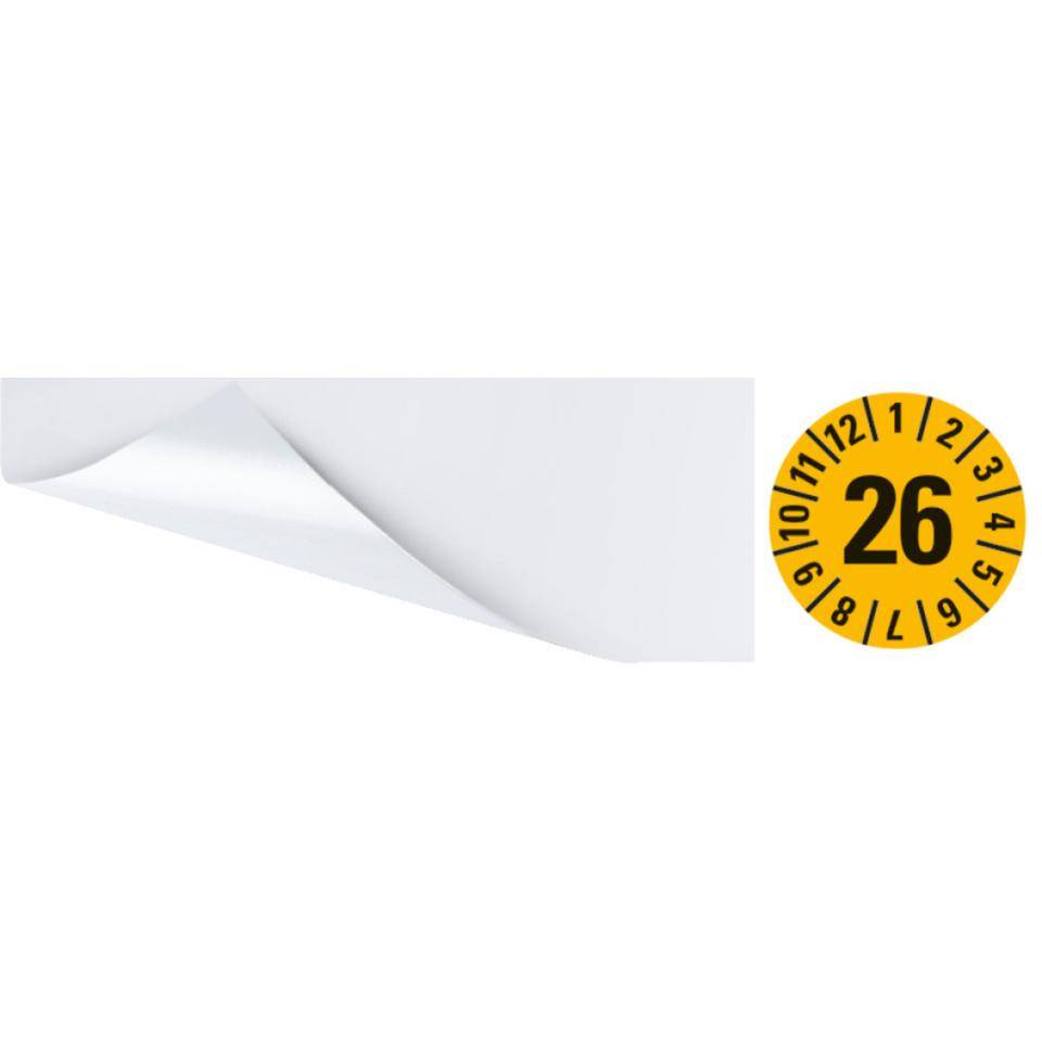 Kabelprüfplakette 26, gelb, Folie, selbstklebend, 57x25mm, 6/Bogen