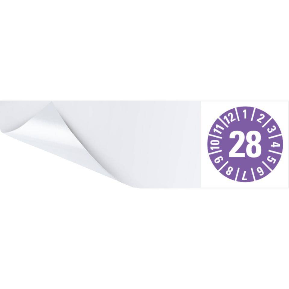 Kabelprüfplakette 28, violett, Folie, selbstklebend, 57x25mm, 6/Bogen