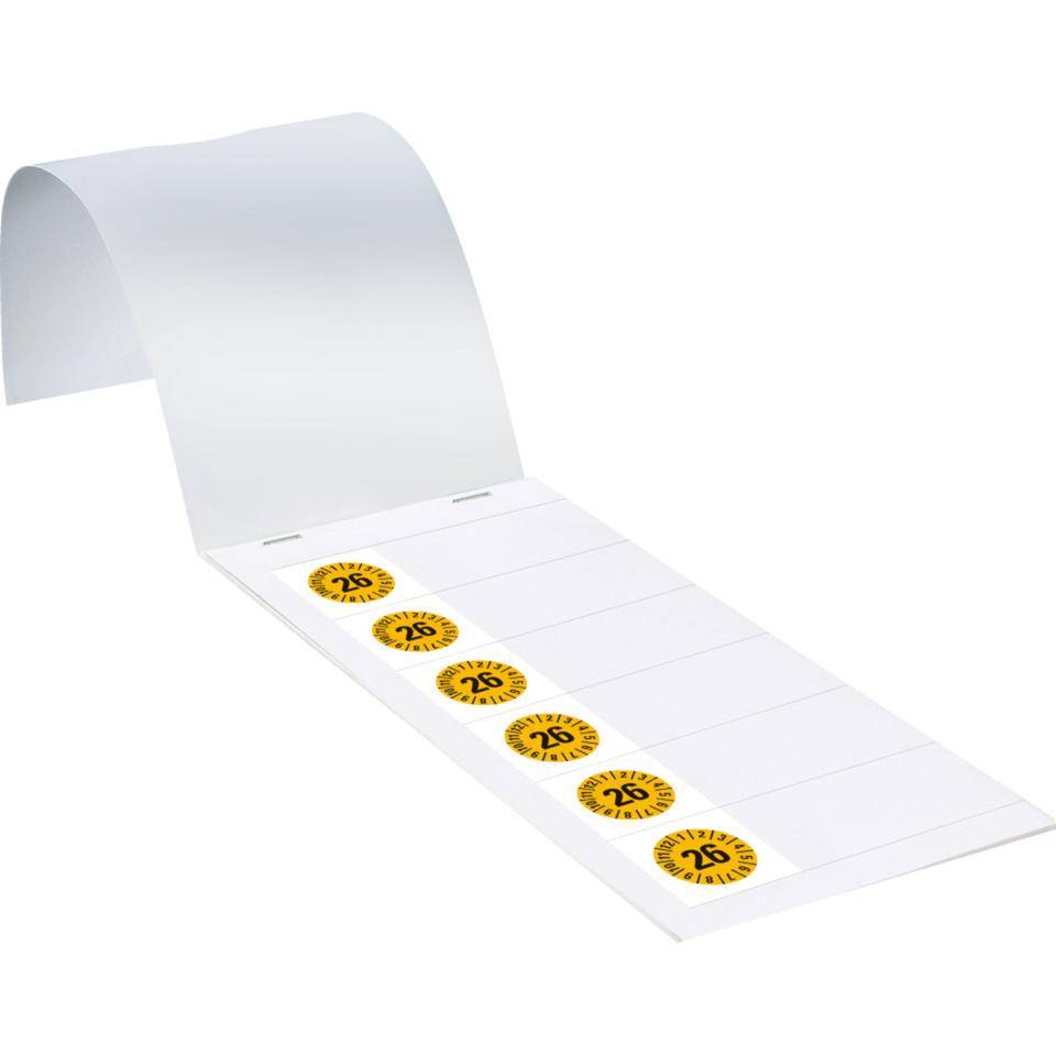 Kabelprüfplakette 26, gelb, Folie, selbstklebend, 57x25mm, 60/Heft