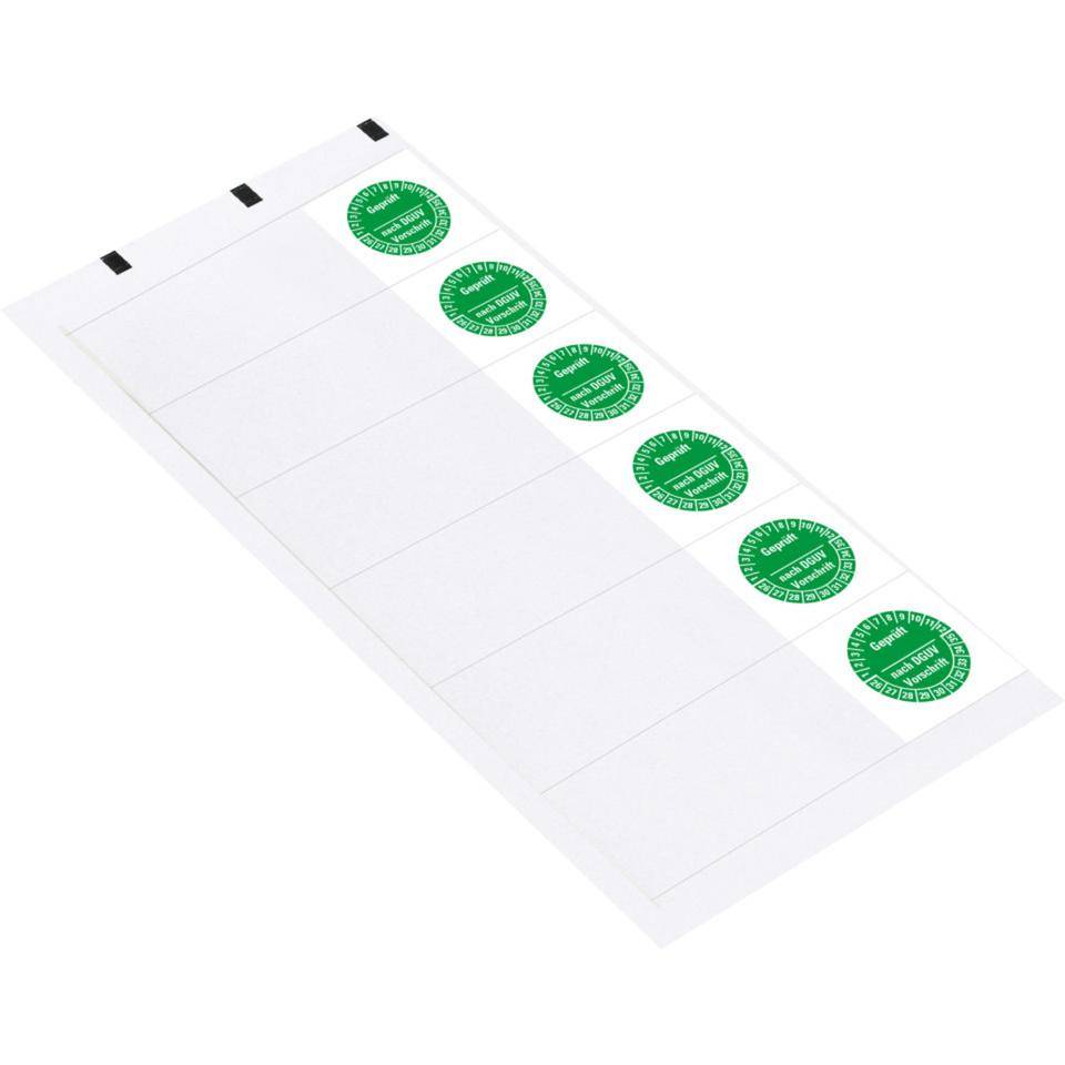 Kabelprüfplakette geprüft DGUV Vor. 26-35, grün, Folie, selbstklebend, 95x25mm, 6/Bogen