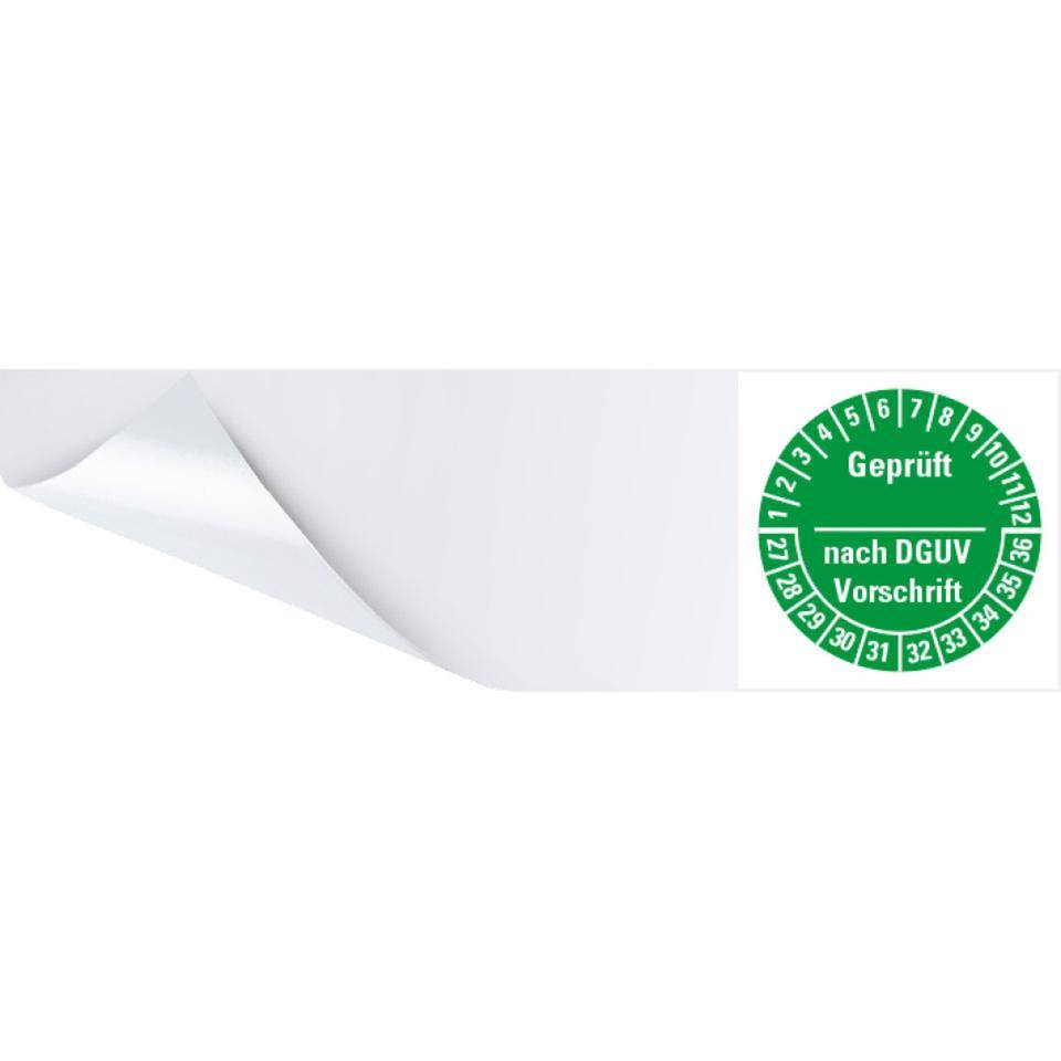 Kabelprüfplakette Geprüft DGUV Vor. 27-36, grün, Folie, selbstklebend, 57x25mm, 6/Bogen