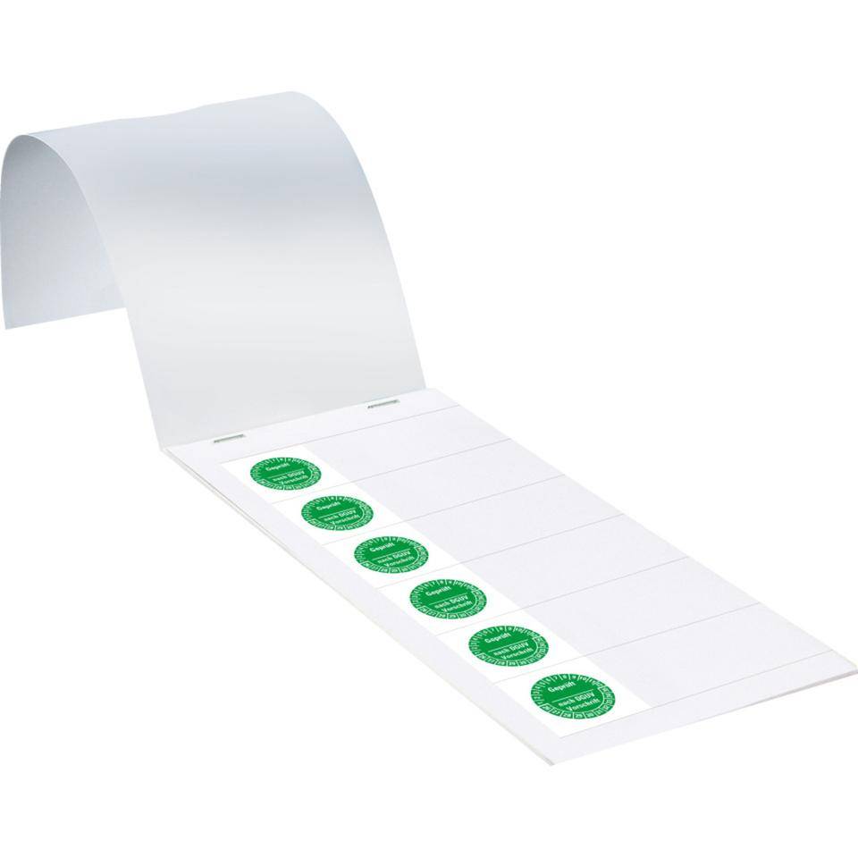 Kabelprüfplakette geprüft DGUV Vorschrift 26-35, grün, Folie, selbstklebend, 57x25mm, 60/Heft