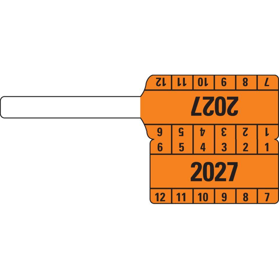 Kabelprüfplakette 2027, orange, Folie, selbstklebend, 65x30mm, 10/Bogen