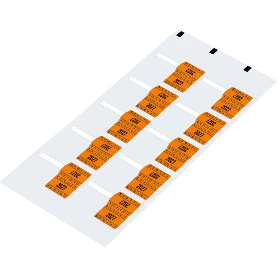 Kabelprüfplakette 2027, orange, Folie, selbstklebend, 65x30mm, 10/Bogen