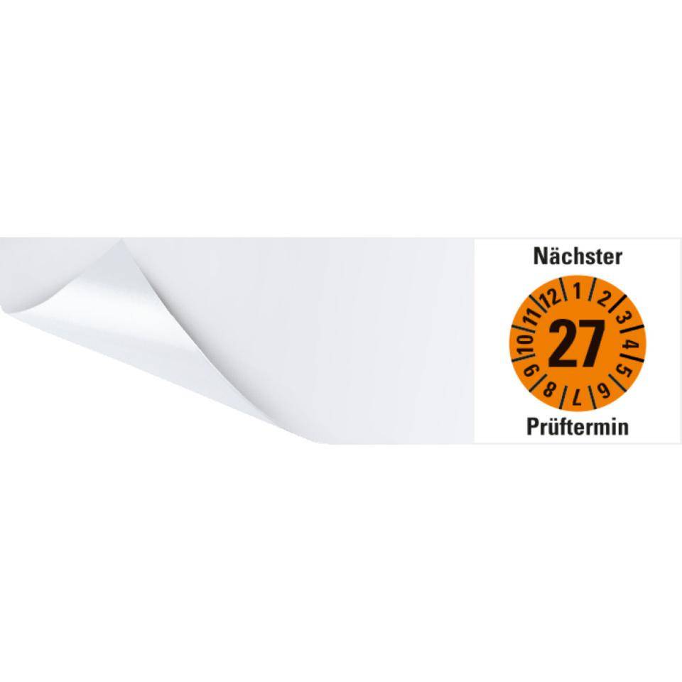 Kabelprüfplakette Nächster Prüftermin 27, orange, Folie, selbstklebend, 57x25mm, 60/Heft