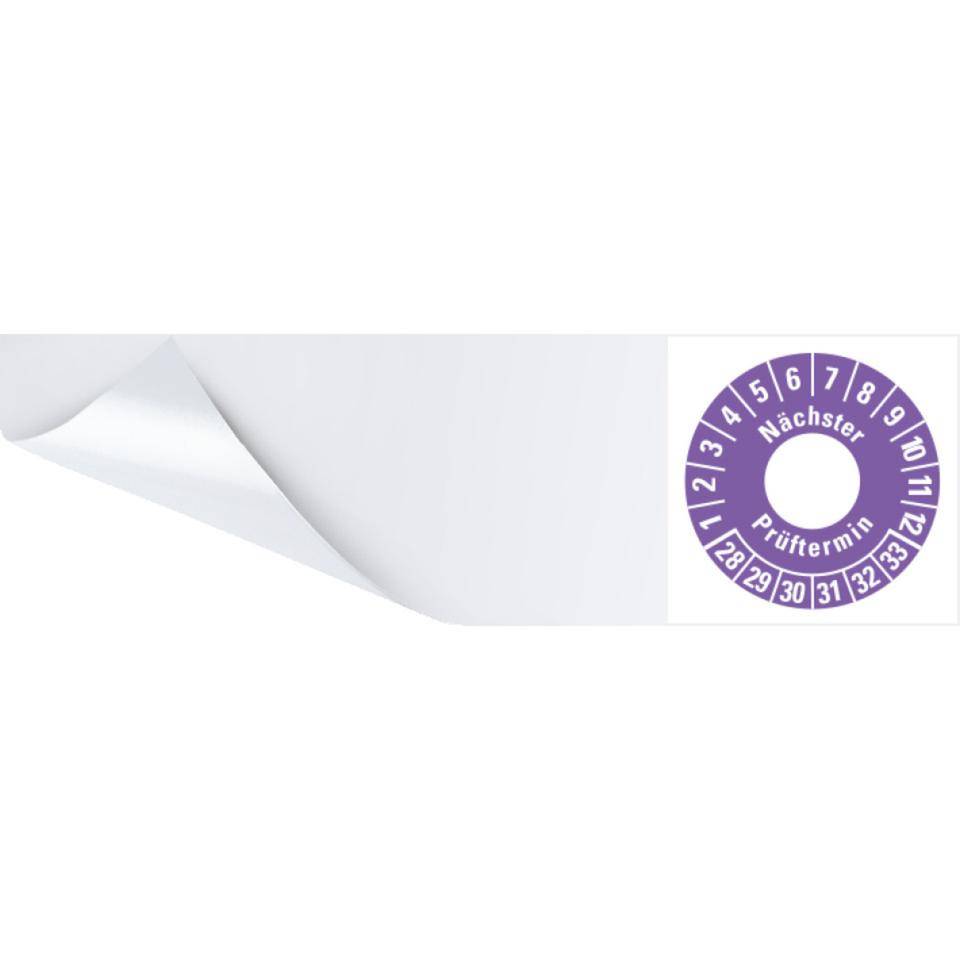 Kabelprüfplakette Nächster Prüftermin 28-33, violett, Folie, selbstklebend, 57x25mm, 6/Bogen