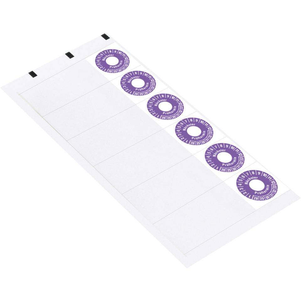 Kabelprüfplakette Nächster Prüftermin 28-33, violett, Folie, selbstklebend, 57x25mm, 6/Bogen