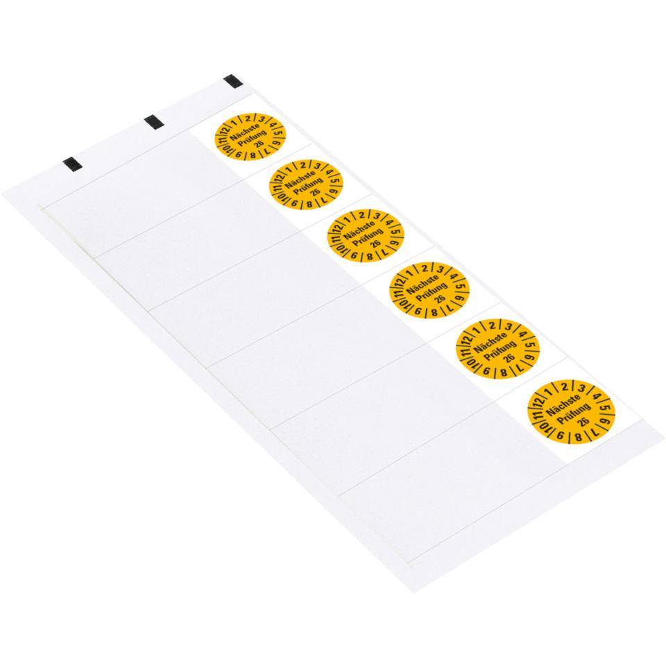 Kabelprüfplakette Nächste Prüfung 26, gelb, Folie, selbstklebend, 57x25mm, 6/Bogen