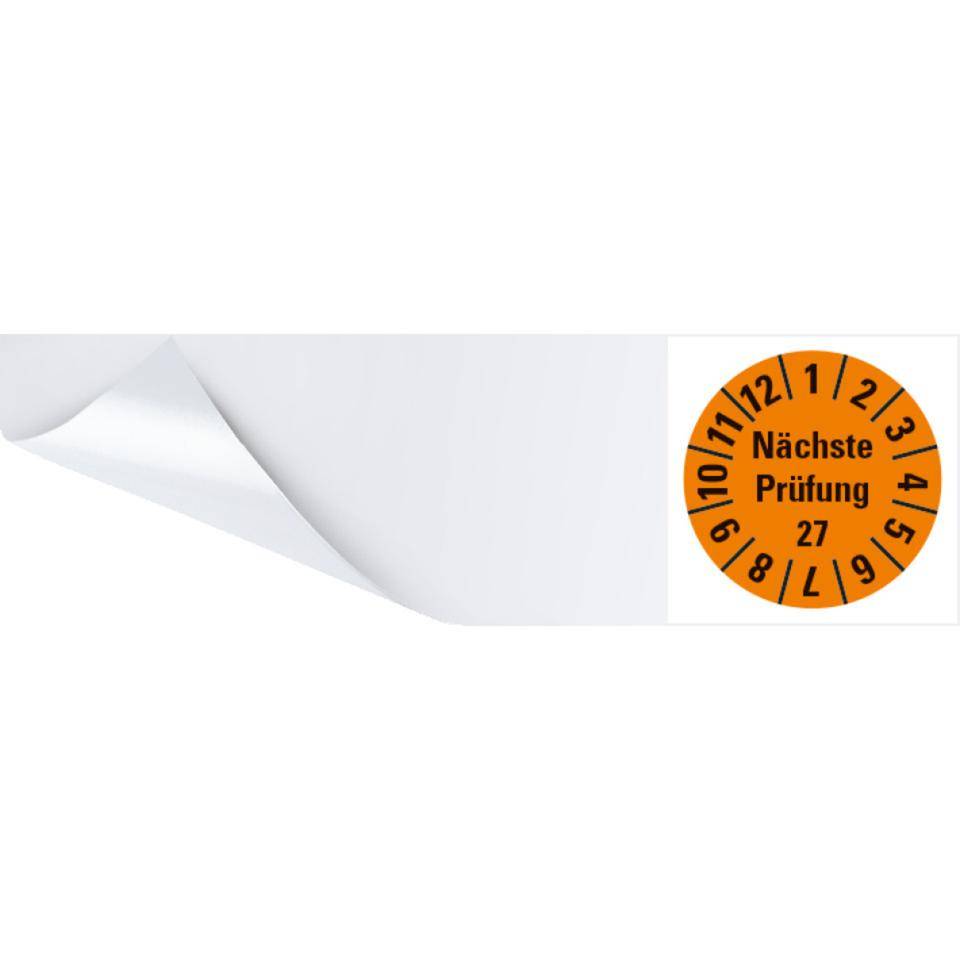 Kabelprüfplakette Nächste Prüfung 27, orange, Folie, selbstklebend, 57x25mm, 6/Bogen