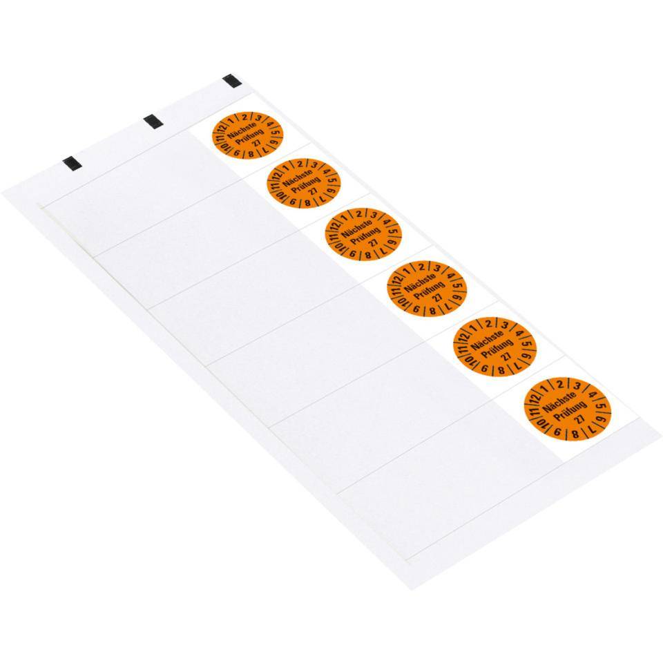 Kabelprüfplakette Nächste Prüfung 27, orange, Folie, selbstklebend, 57x25mm, 6/Bogen