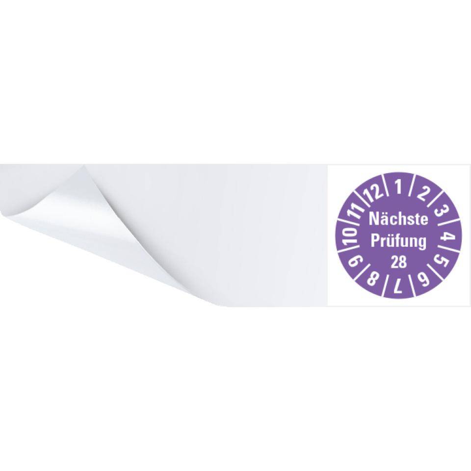 Kabelprüfplakette Nächste Prüfung 28, violett, Folie, selbstklebend, 57x25mm, 6/Bogen