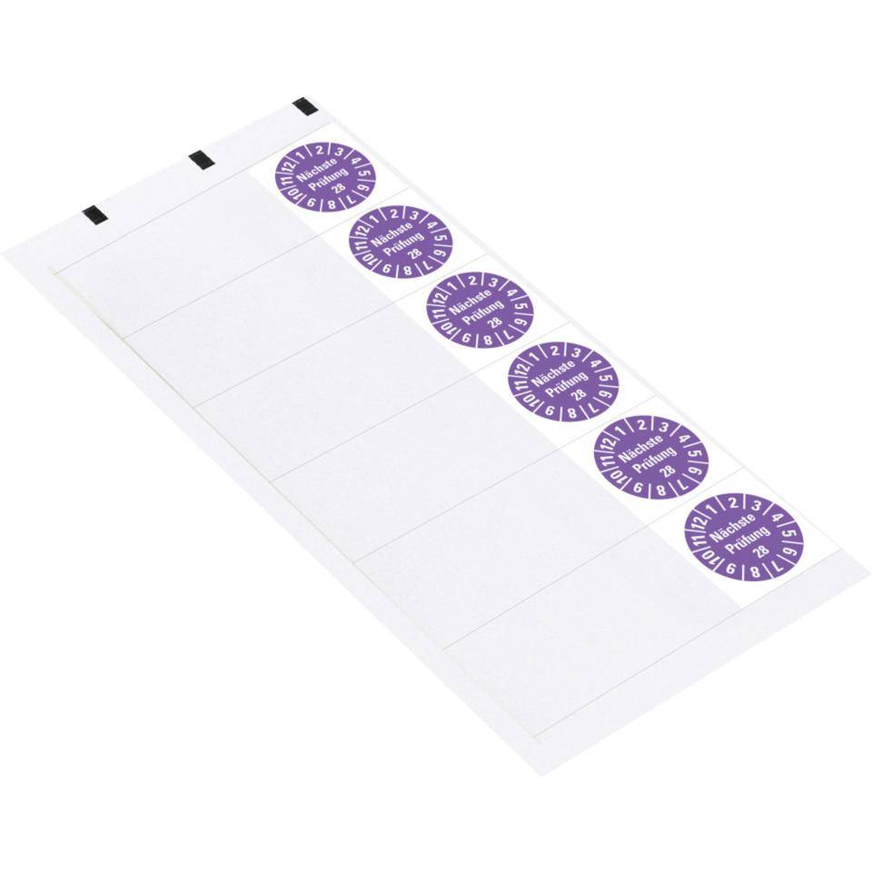 Kabelprüfplakette Nächste Prüfung 28, violett, Folie, selbstklebend, 57x25mm, 6/Bogen