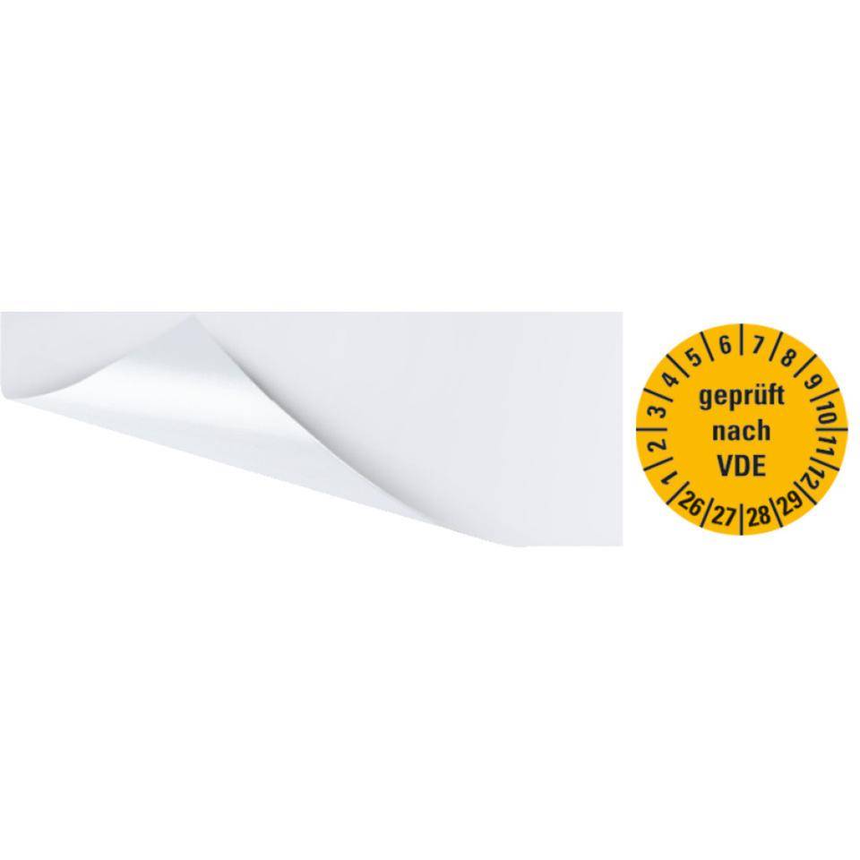 Kabelprüfplakette geprüft nach VDE 26-29, gelb, Folie, 95x25mm, 6/Bogen