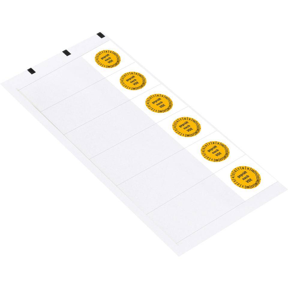 Kabelprüfplakette geprüft nach VDE 26-29, gelb, Folie, selbstklebend, 57x25mm, 6/BOG