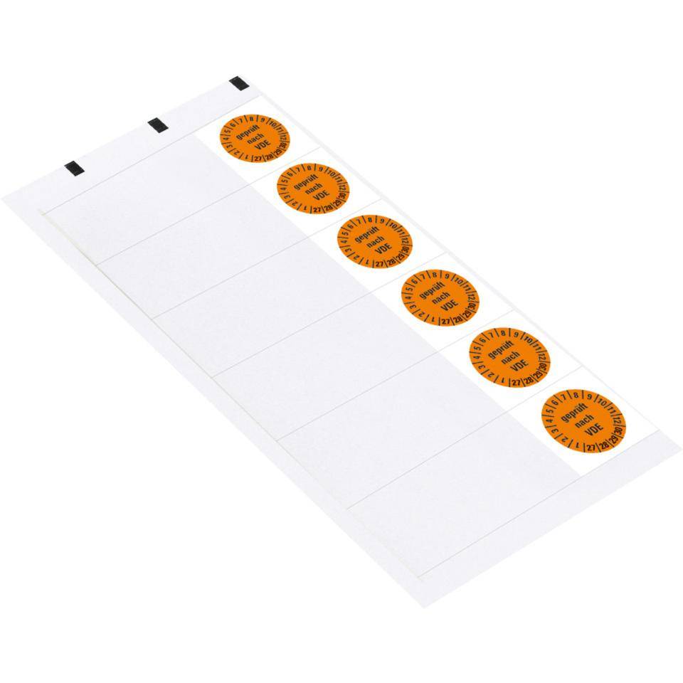 Kabelprüfplakette geprüft nach VDE 27-30, orange, Folie, selbstklebend, 57x25mm, 6/BOG