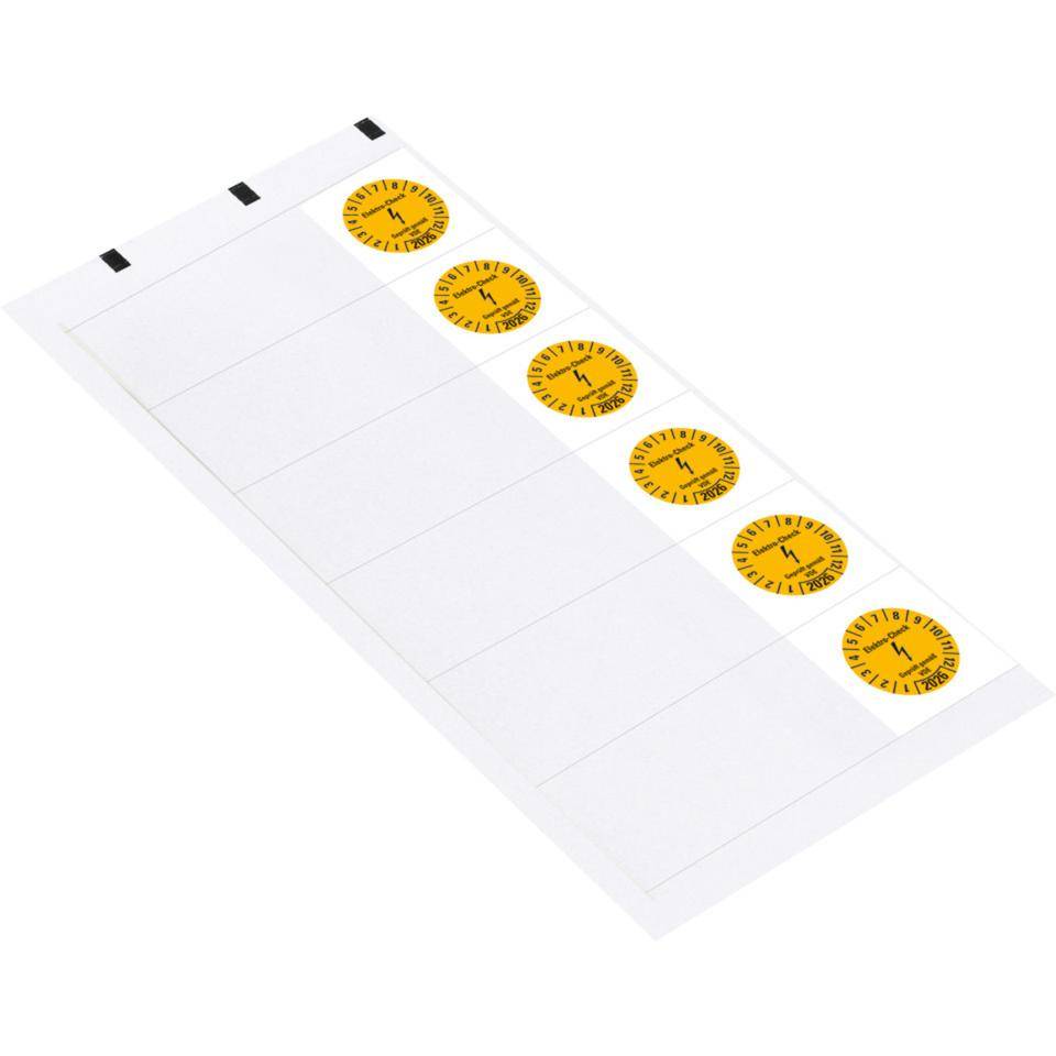 Kabelprüfplakette Elektro-Check geprüft gemäß VDE 2026, gelb, Folie, 57x25mm, 6/Bogen