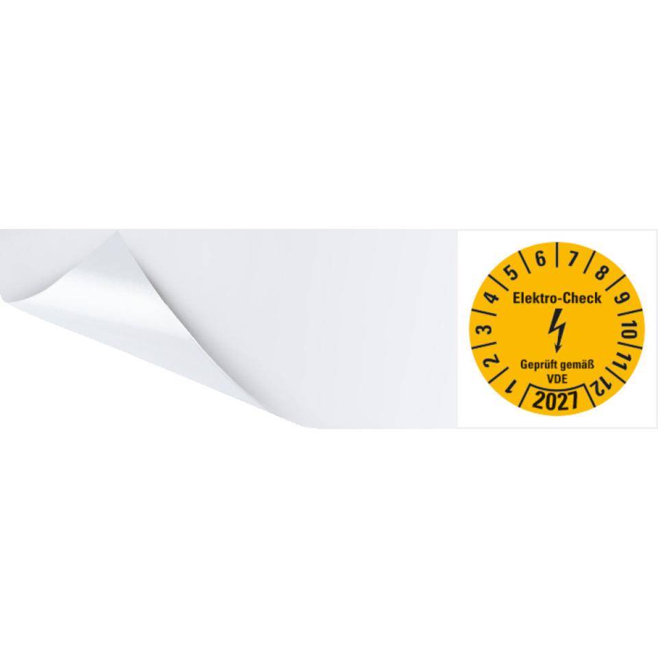 Kabelprüfplakette Elektro-Check Geprüft gemäß VDE 2027, gelb, Folie, 57x25mm, 6/Bogen