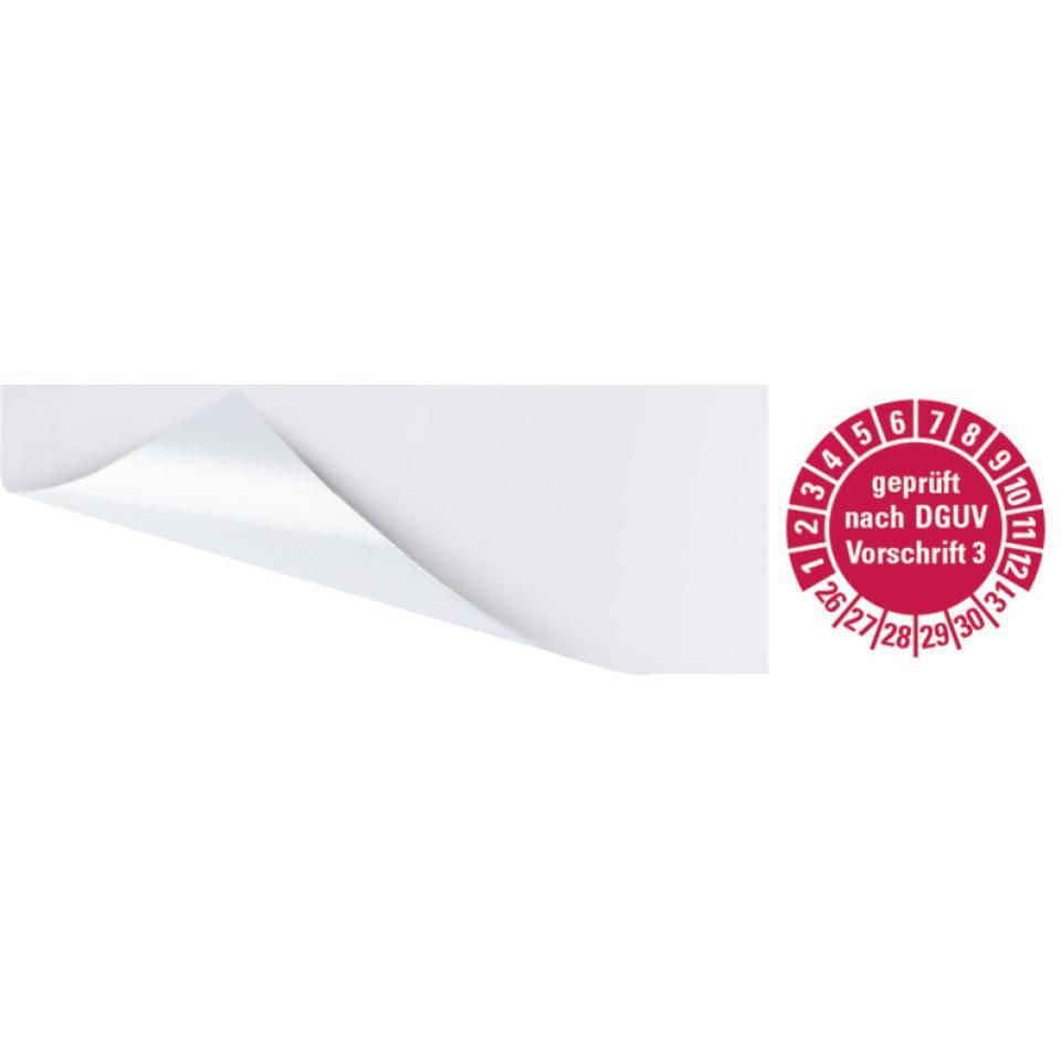 Kabelprüfplakette geprüft nach DGUV 3 26-31,rot,Folie,selbstklebend,57x25mm,6/Bogen