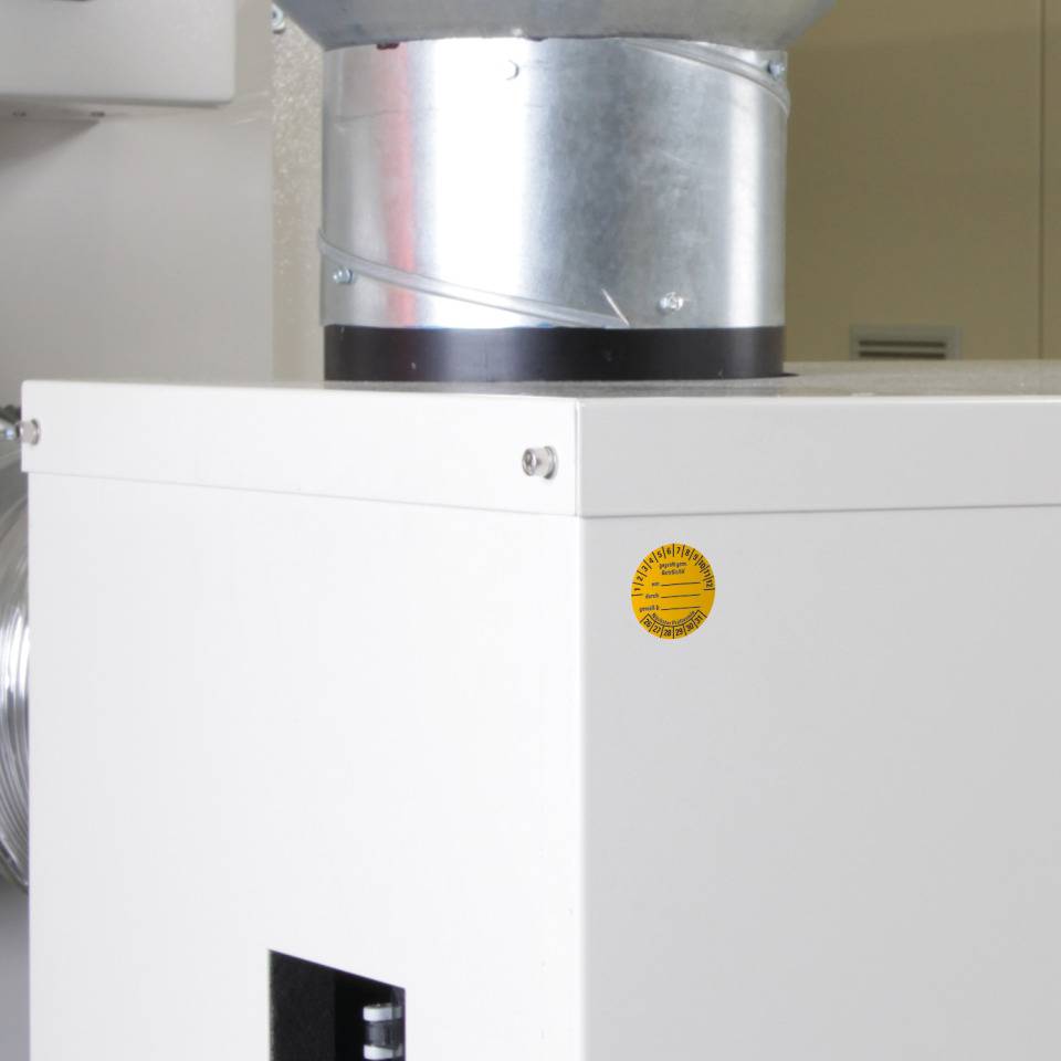 Prüfplakette gemäß BetrSichV, beschriftbar, 26-31, gelb, Dokumentenfolie, Ø40mm, 10/BOG