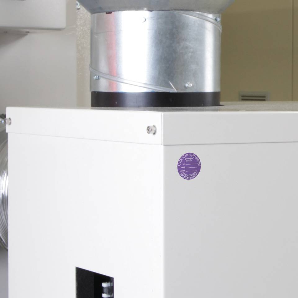 Prüfplakette gemäß BetrSichV, beschriftbar, 28-33, violett, Dokumentenfolie, Ø40mm, 10/BOG