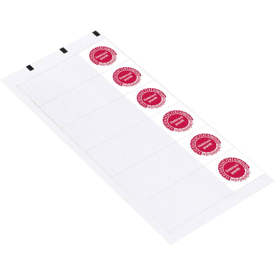 Kabelprüfplakette Elektronisch geprüft 26-31, rot, Folie, selbstklebend, 57x25mm, 6/Bogen