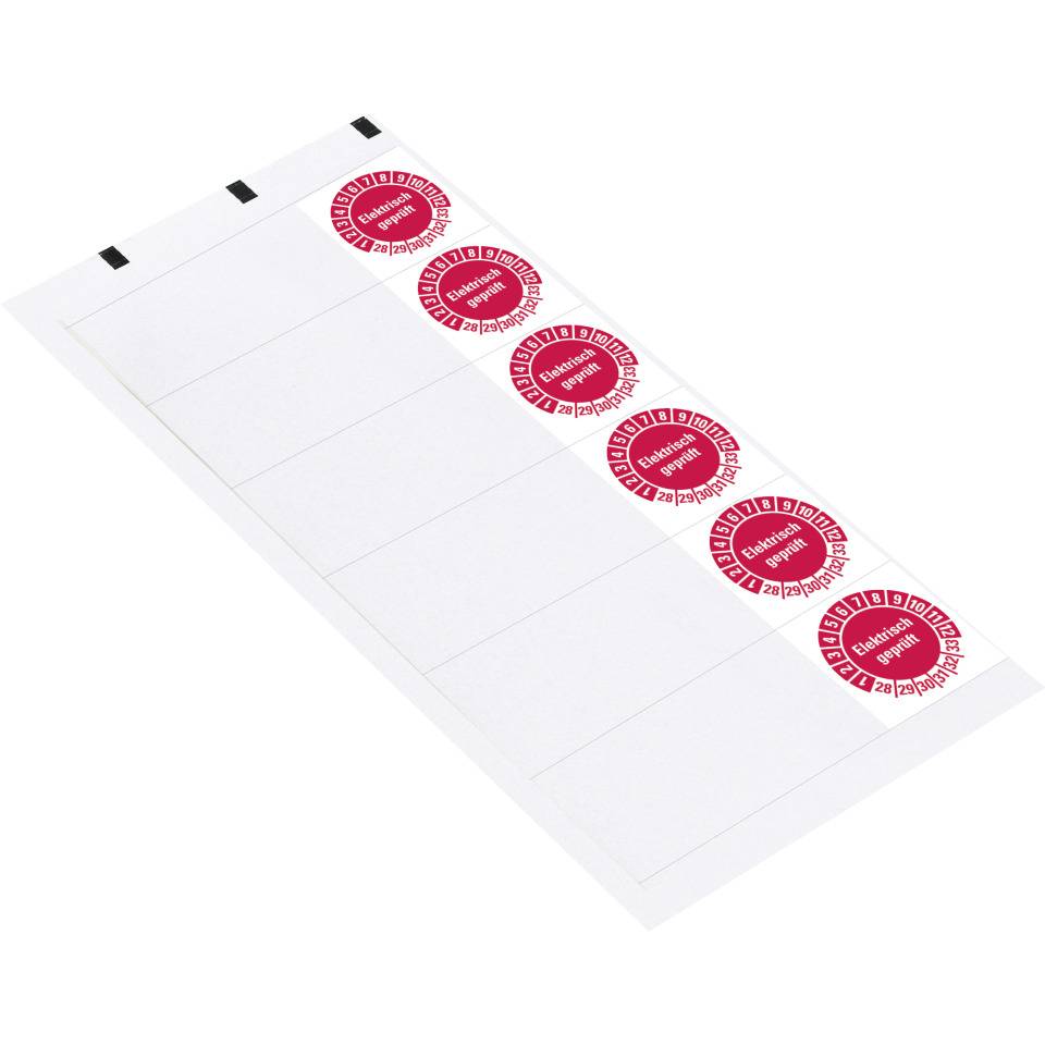 Kabelprüfplakette Elektrisch geprüft 28-33, rot, Folie, selbstklebend, 57x25mm, 6/Bogen