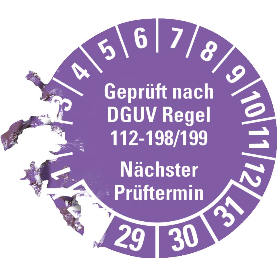 Prüfplakette Geprüft nach DGUV 112-198/199 28-31, violett, Ø 30mm, 18/Bogen