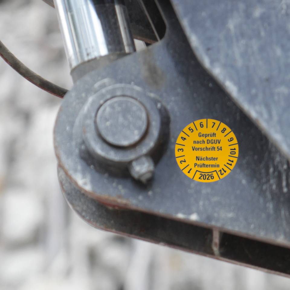Prüfplakette geprüft nach DGUV Vorschrift 54 2026, gelb, Dokumentenfolie, Ø30mm, 18/Bogen