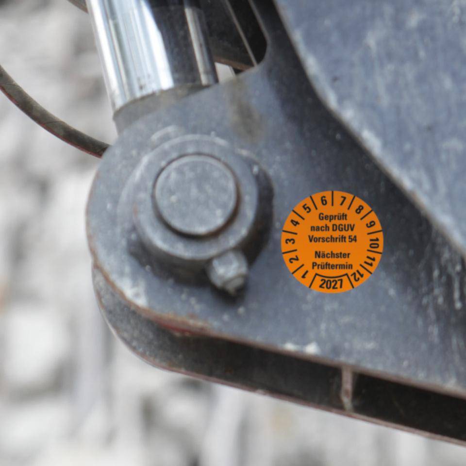Prüfplakette Geprüft nach DGUV Vorschrift 54 2027, orange, Dokumentenfolie, Ø30mm, 18/Bogen