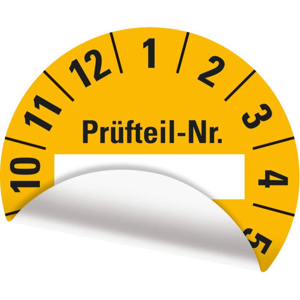 Prüfplakette 2026 Prüfteil-Nr., gelb, Folie, ablösbar, Ø 40mm, 10/Bogen