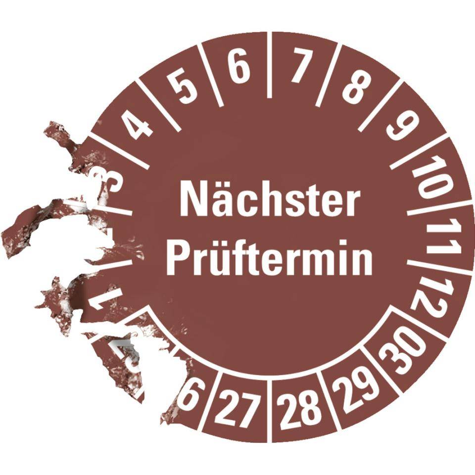 Prüfplakette Nächster Prüftermin,25-30,braun,Dokumentenfolie,Ø 20mm,500/Rolle