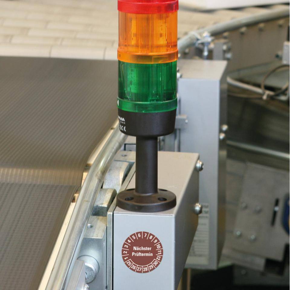 Prüfplakette Nächster Prüftermin,25-30,braun,Dokumentenfolie,Ø 20mm,500/Rolle