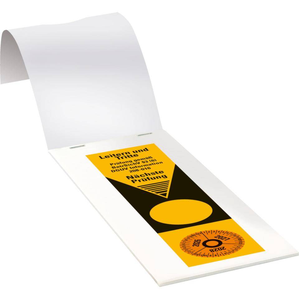 Grundetikett Prüfung BetrSichV §3(6)/DGUV, 2026-2028, Folie, ablösbar, 50x220mm, 10/Heft